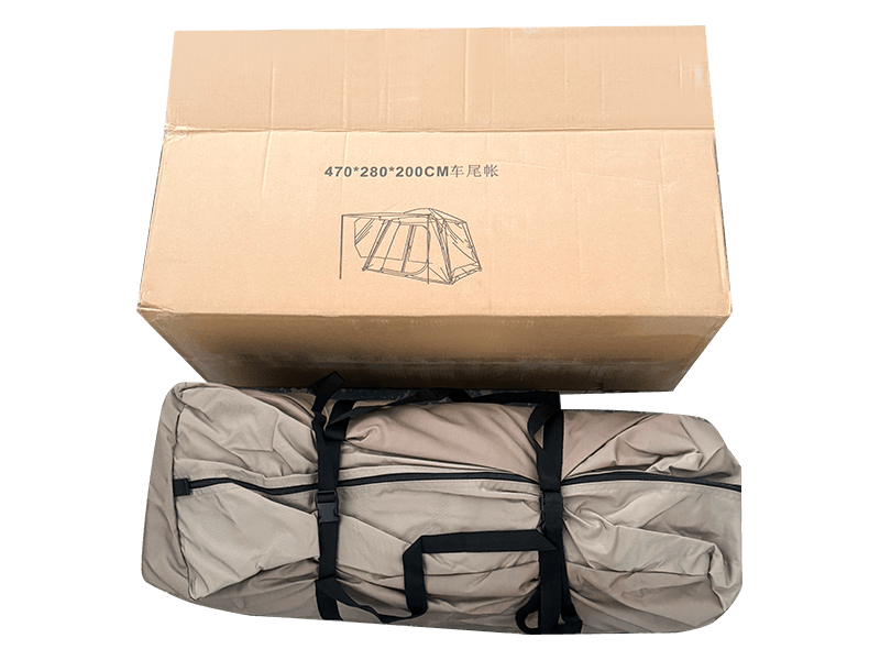 Dwuwarstwowy namiot kempingowy na świeżym powietrzu, który łączy się z tyłem pojazdu